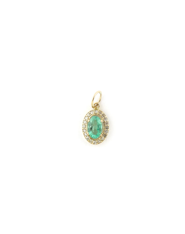 14k Mini Emerald Oval Diamond Charm