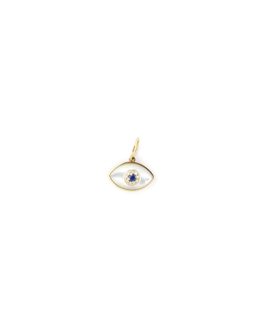 14K Gold Small Mother of Pearl Evil Eye Charm