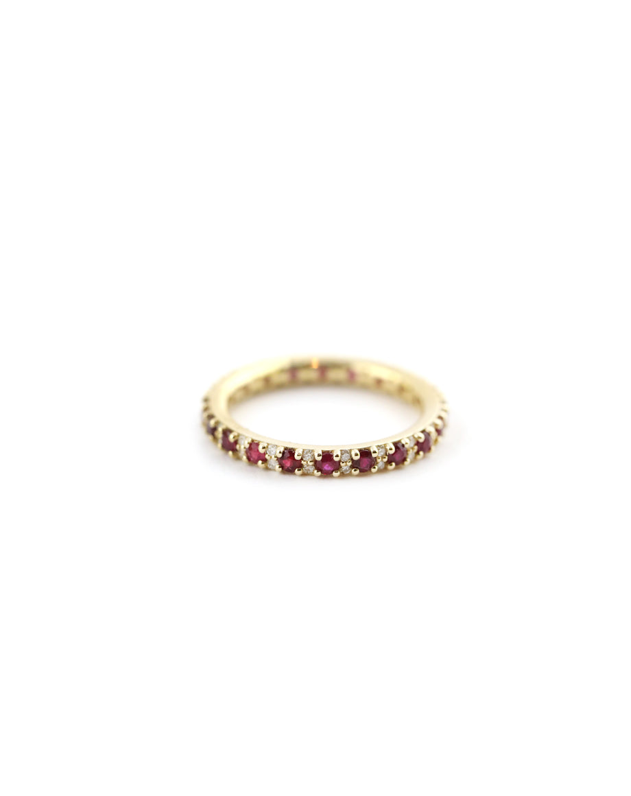 14K Gold Alternating Ruby Diamond Eternity Ring