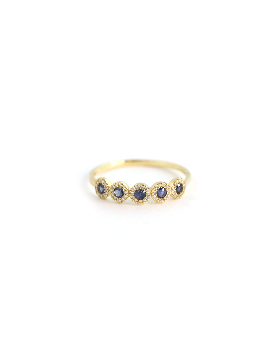 14K Gold Diamond Sapphire Circle Ring