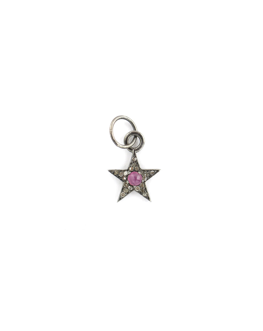 Silver Diamond Single Pink Sapphire Star Charm