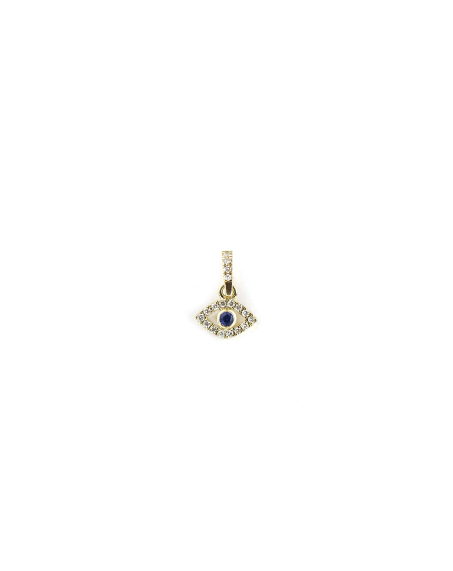14K Gold Mini Diamond Sapphire Evil Eye Charm