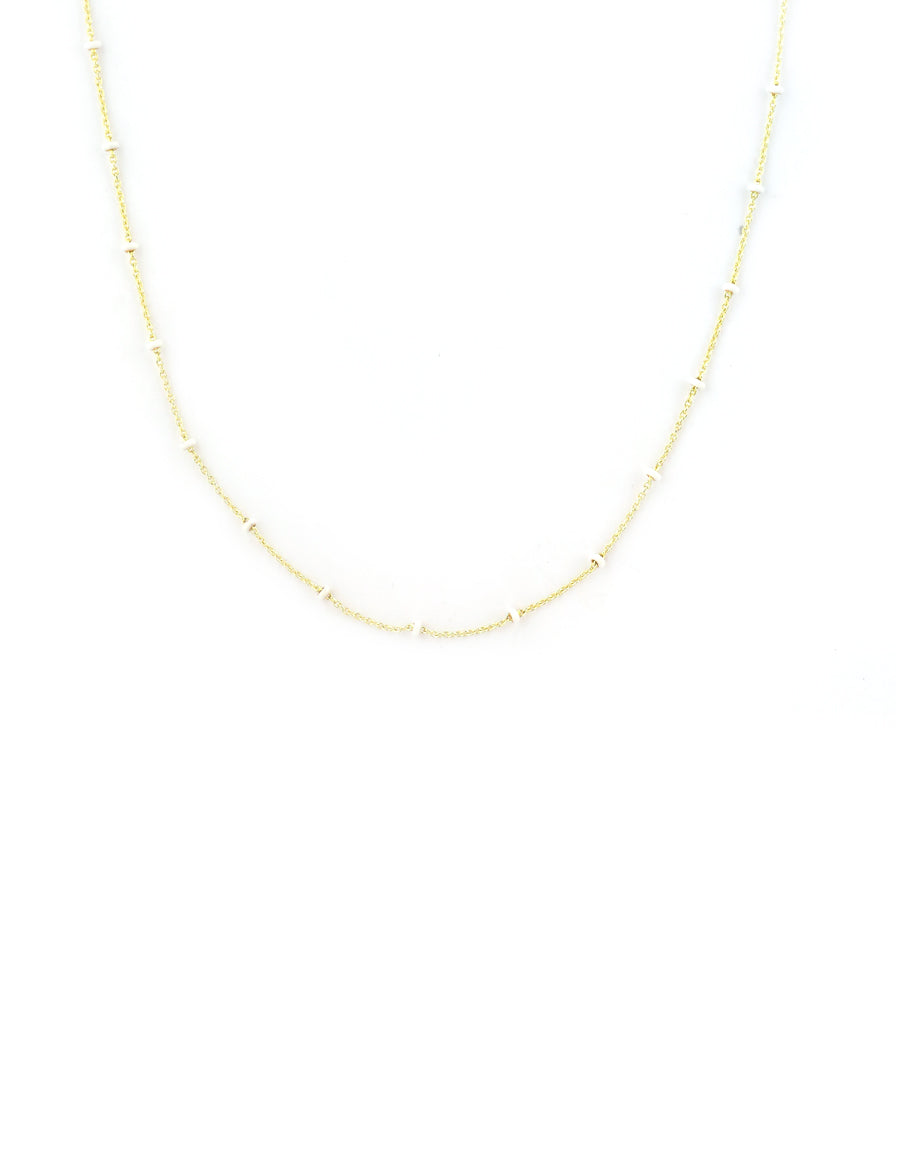 14K Gold Tiny White Enamel Bead Chain