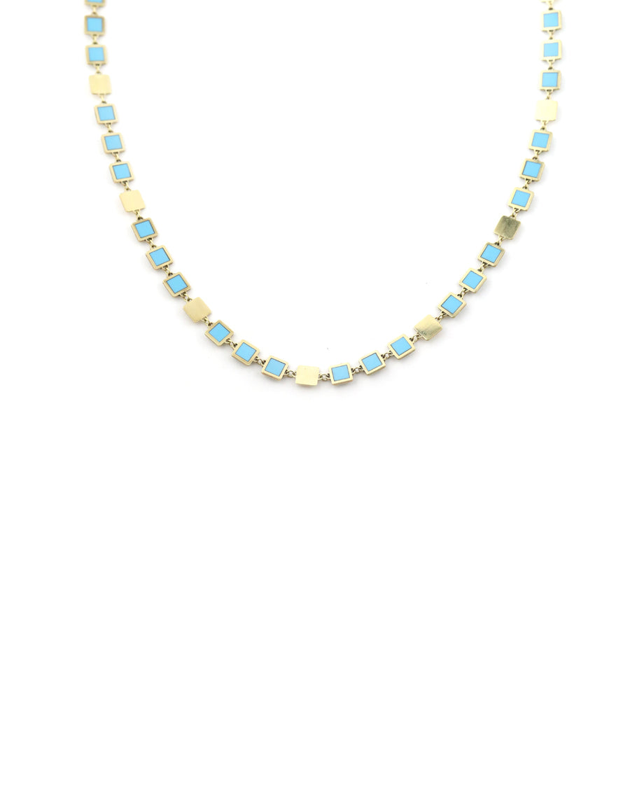 14K Gold Alternating Inlaid Square Turquoise Necklace