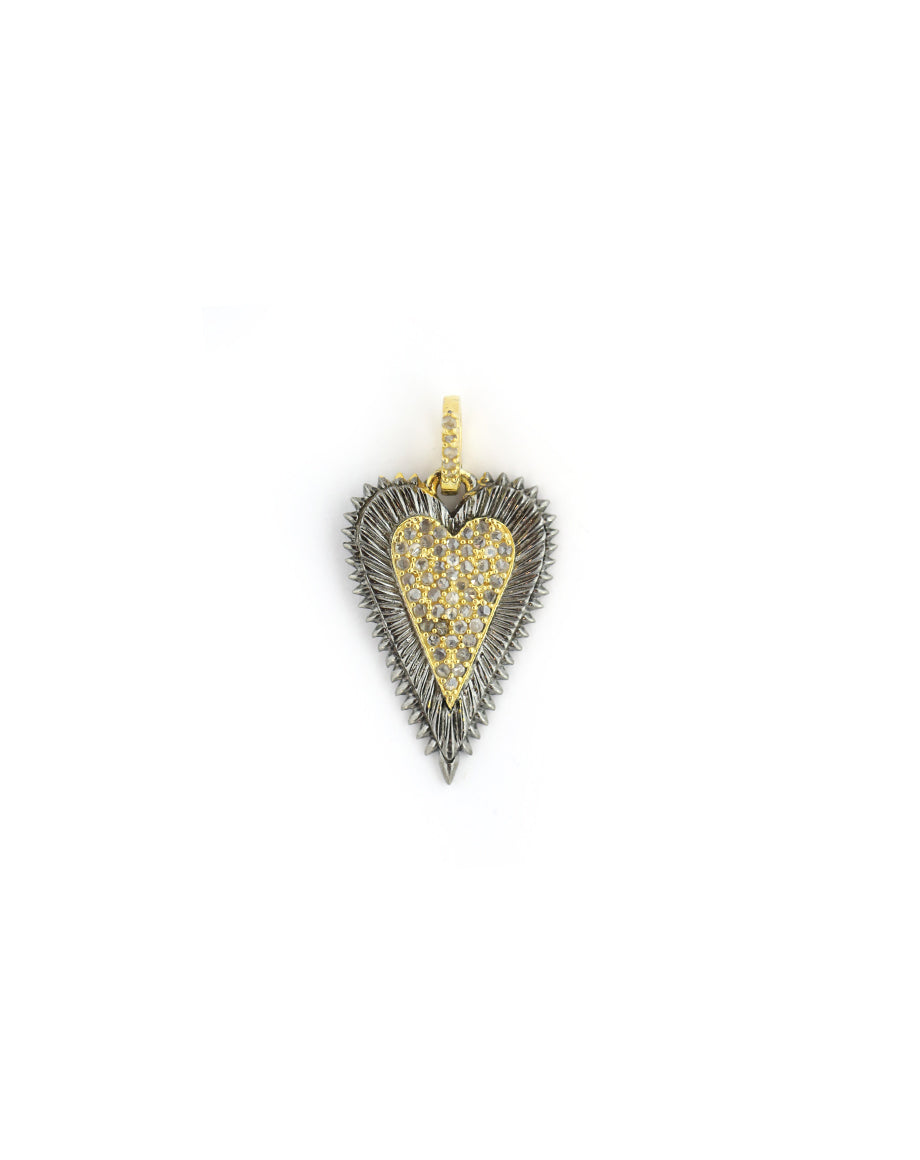Small Two Toned Elongated Heart on Heart Charm